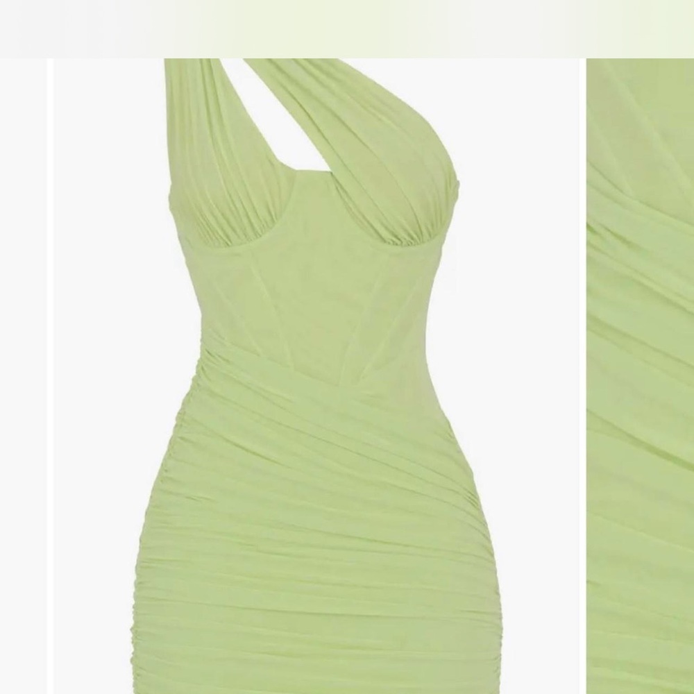 House of CB Green Ruched One Shoulder Cocktail Dress